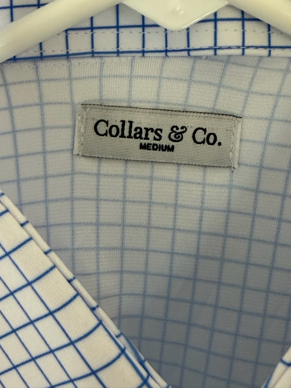 NWOT Collars & Co Thin Blue Check Quattro Flex Semi-Spread Collar Shirt Medium - Picture 6 of 8
